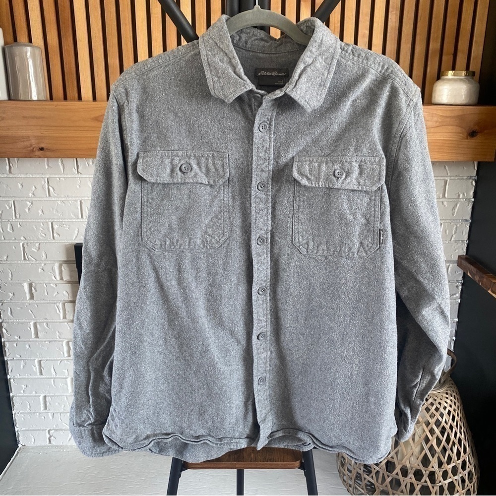 Mens Eddie Bauer Grey Fleece Button Down